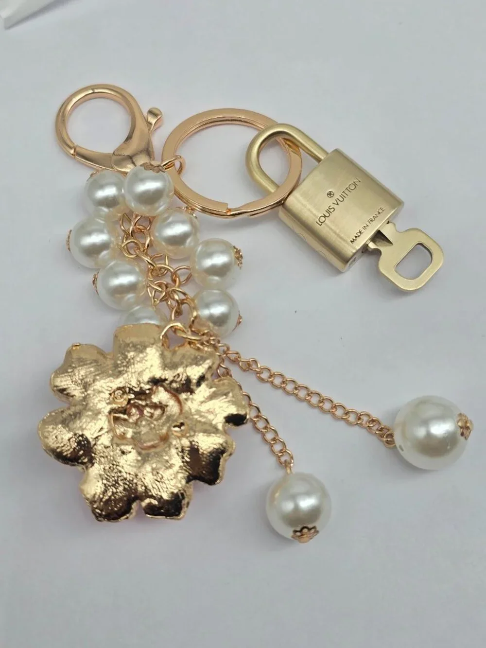 LV Gold Padlock 🔑 Authentic Louis Vuitton Charm + Unbranded Flower Keychain
